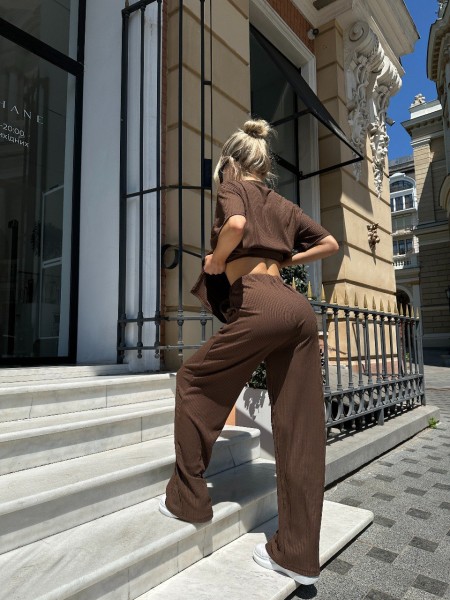 Жіночий прогулянковий костюм у рубчик кавового кольору 31583