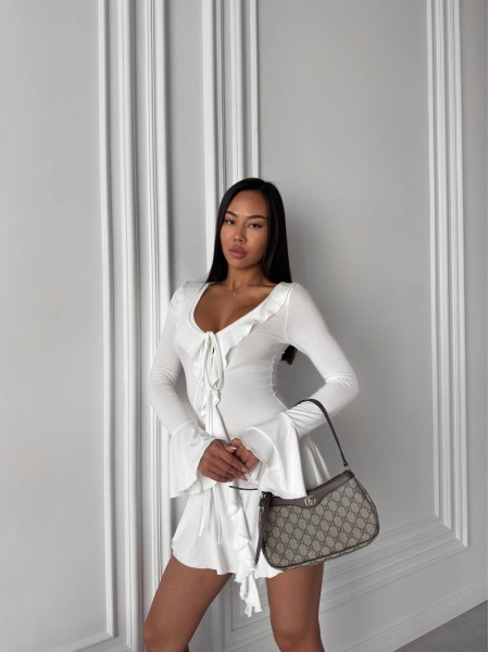 Легка сукня міні з воланами молочного кольору 31603