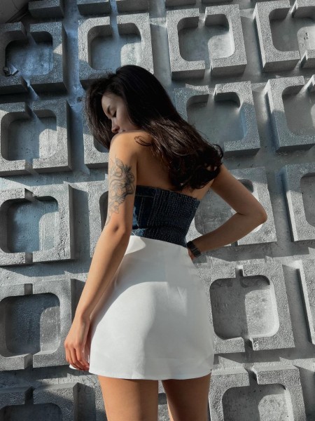 Міні спідниця-шорти молочного кольору 31618