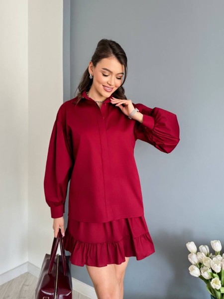 Жіночий бавовняний костюм бордового кольору 31629