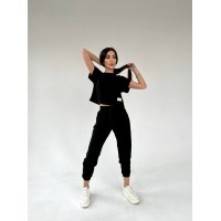 Жіночий костюм прогулянковий чорного кольору 31647