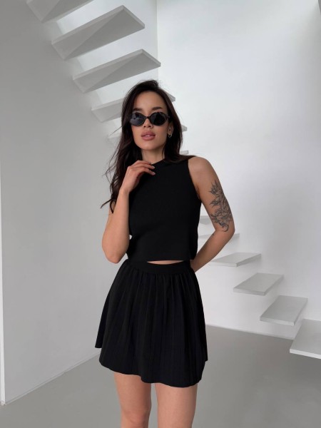 Женский легкий костюм 2-ка с юбкой черного цвета 31652