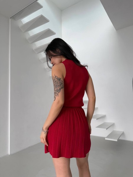 Женский легкий костюм 2-ка с юбкой красного цвета 31654