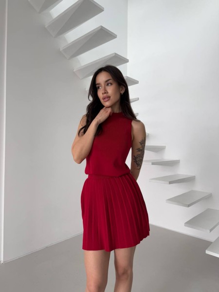 Женский легкий костюм 2-ка с юбкой красного цвета 31654