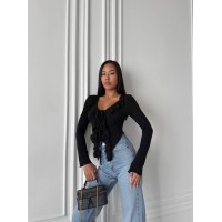 Жіночий топ із воланами на зав'язках чорного кольору 31660