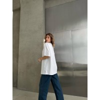 Бавовняна футболка з написом бiлого кольору 31665