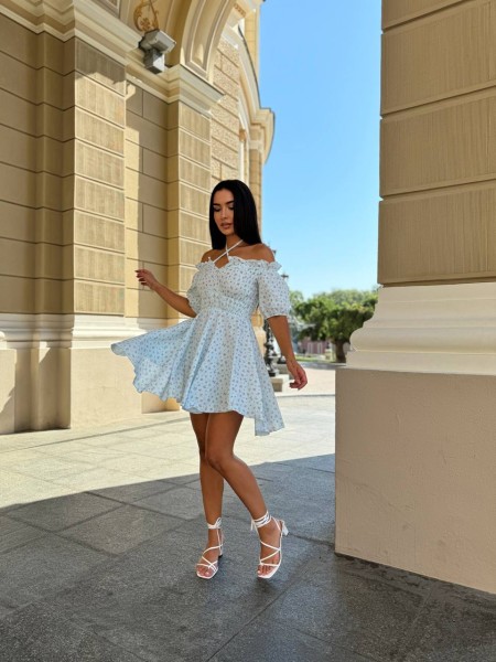 Муслиновое платье мини в розовый цветок молочного цвета 31692