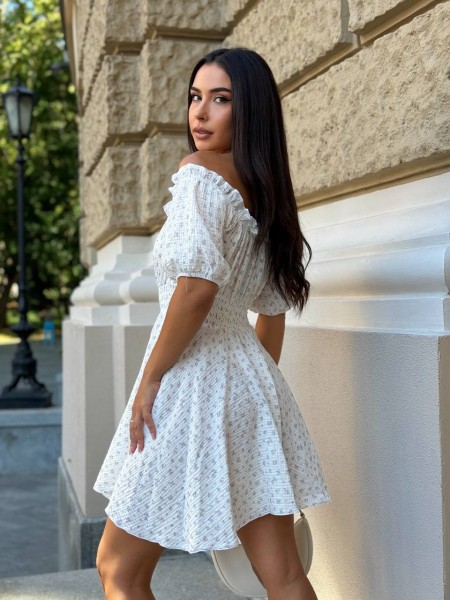 Муслінове плаття міні в бежеву квітку молочного кольору 31695