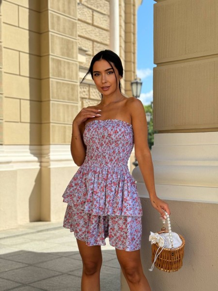 Пышное платье мини в цветок лавандового цвета 31697