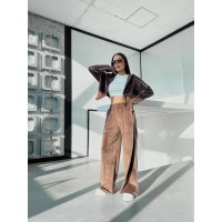 Велюровий жіночий костюм з капюшоном коричневого кольору 31708