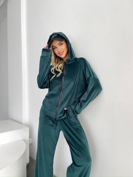 Велюровий жіночий костюм смарагдового кольору 31715