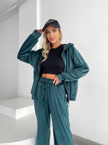 Велюровий жіночий костюм смарагдового кольору 31715