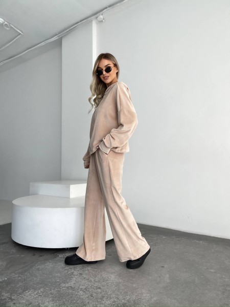 Велюровий жіночий костюм бежевого кольору 31717