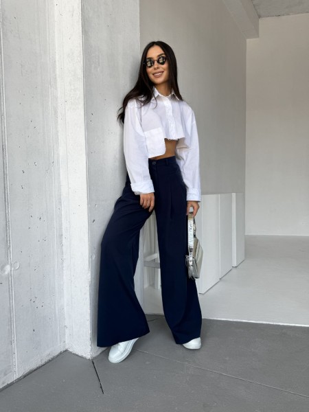 Жіночі широкі штани синього кольору 31722