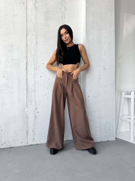 Жіночі широкі штани коричневого кольору 31723