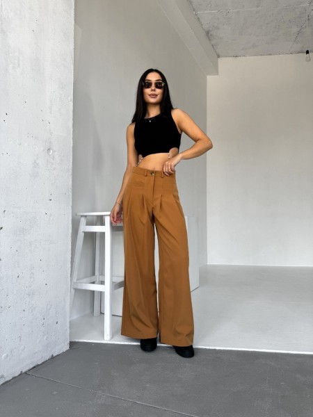 Жіночі широкі штани кавового кольору 31724