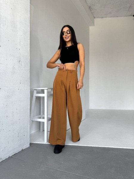 Жіночі широкі штани кавового кольору 31724