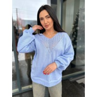 Легкий женский свитер с вырезом голубого цвета 31725