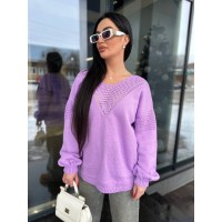 Легкий жіночий светр із вирізом бузкового кольору 31727