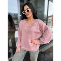 Легкий жіночий светр із вирізом пудрового кольору 31730