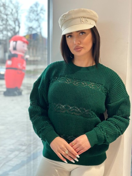 Тонкий жіночий светр зеленого кольору 31736