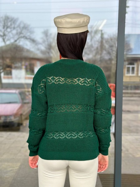Тонкий жіночий светр зеленого кольору 31736