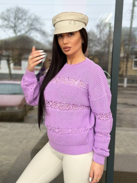 Тонкий жіночий светр бузкового кольору 31738