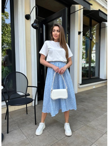 Жіноча спідниця міді блакитного кольору 31745