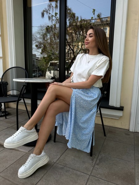 Жіноча спідниця міді блакитного кольору 31745