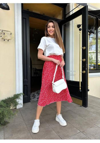 Жіноча спідниця міді червоного кольору 31746