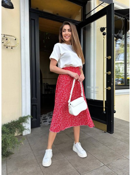 Жіноча спідниця міді червоного кольору 31746