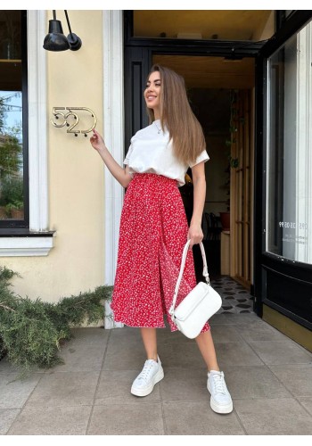 Жіноча спідниця міді червоного кольору 31746