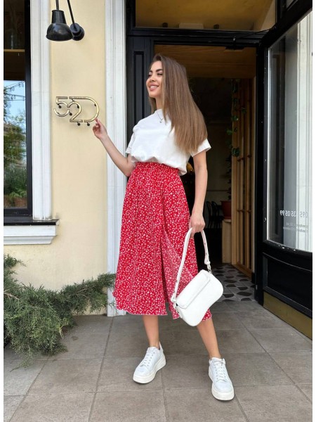 Жіноча спідниця міді червоного кольору 31746