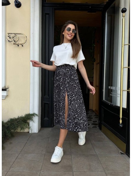 Жіноча спідниця міді чорного кольору 31747