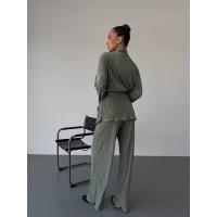 Женский прогулочный костюм c кимоно оливкового цвета 31749