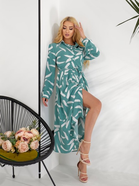 Легкое платье-рубашка мятного цвета 31757