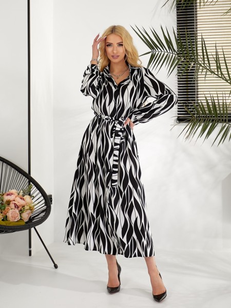 Легкое платье-рубашка с принтом черного цвета 31758