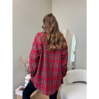 Женская удлиненная рубашка в клетку красного цвета 31777