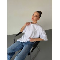 Хлопковая базовая футболка молочного цвета 31784