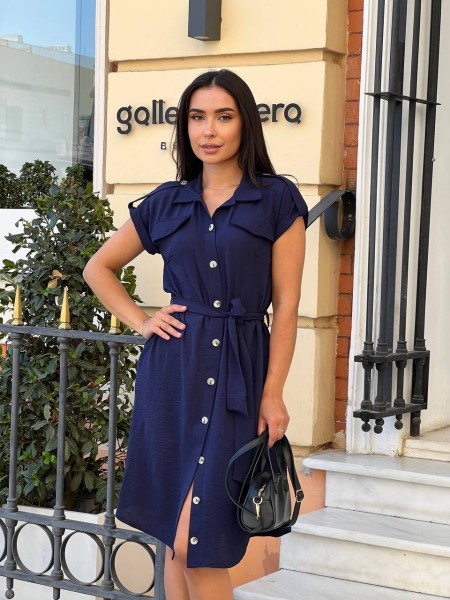 Легкое платье на пуговицах синего цвета 31796