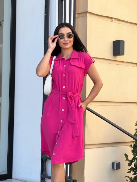 Легкое платье на пуговицах малинового цвета 31797