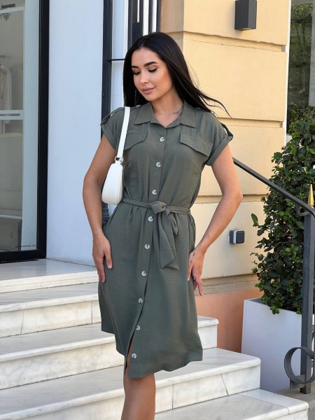 Легкое платье на пуговицах цвета хаки 31799