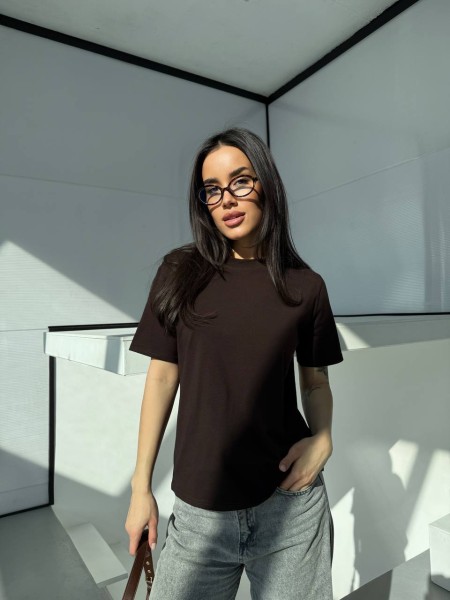 Однотонна базова футболка коричневого кольору 31801