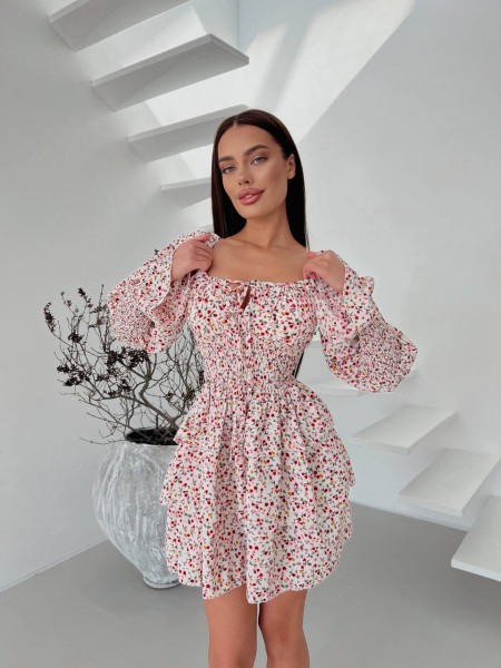 Легкое платье мини молочного цвета 31834