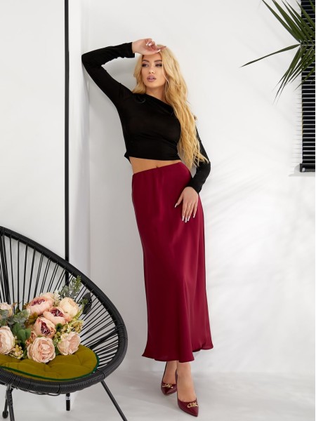 Жіноча шовкова спідниця бордового кольору 31836