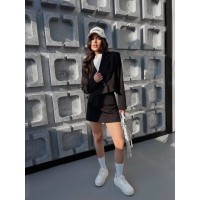 Жіночий класичний костюм 2-ка (спідниця-шорти+піджак) чорного кольору 31846