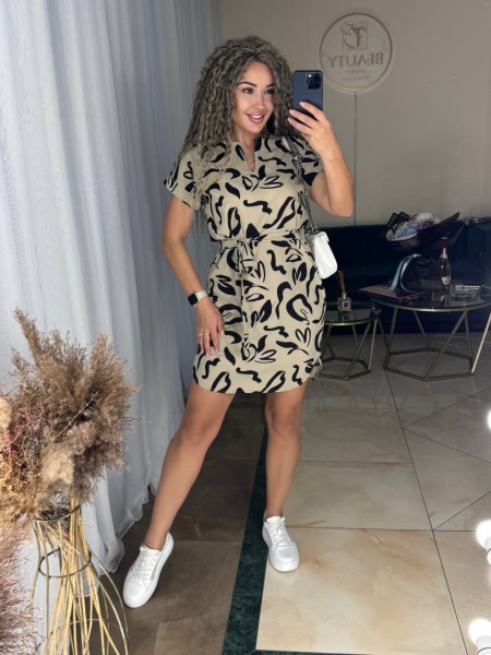 Легка сукня міні з поясом бежевого кольору 31850