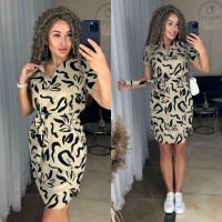 Легкое платье мини с поясом бежевого цвета 31850