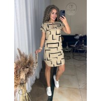 Легка сукня міні з поясом бежевого кольору 31851