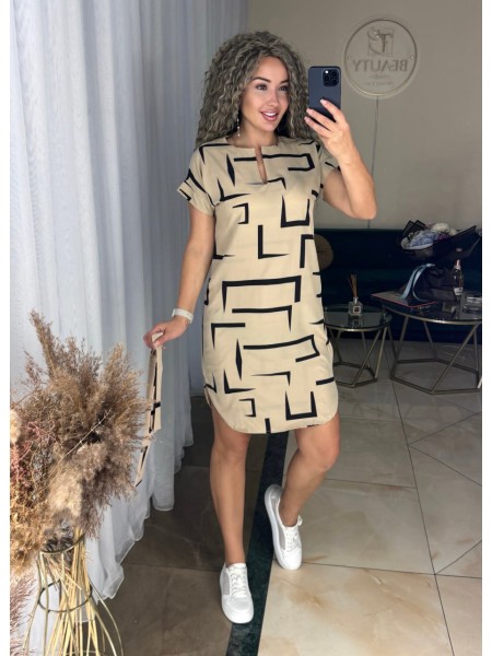 Легкое платье мини с поясом бежевого цвета 31851